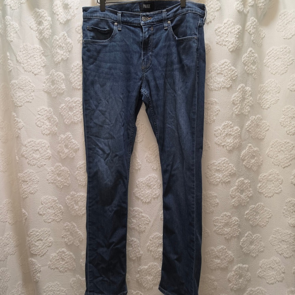 Paige Federal Slim Straight Leg Jeans Mens 34 Dark Indigo Blue Stretch Denim
